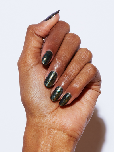 BLACK MAGICBlack with fine green and gold glitter mix, Full coverage, Rich