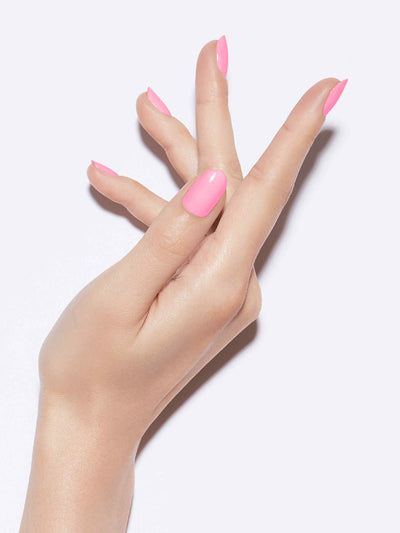 Neon pastel pink, full-coverage nail polish, Light
