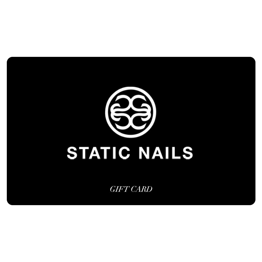 Black gift card with Static Nails logo,  