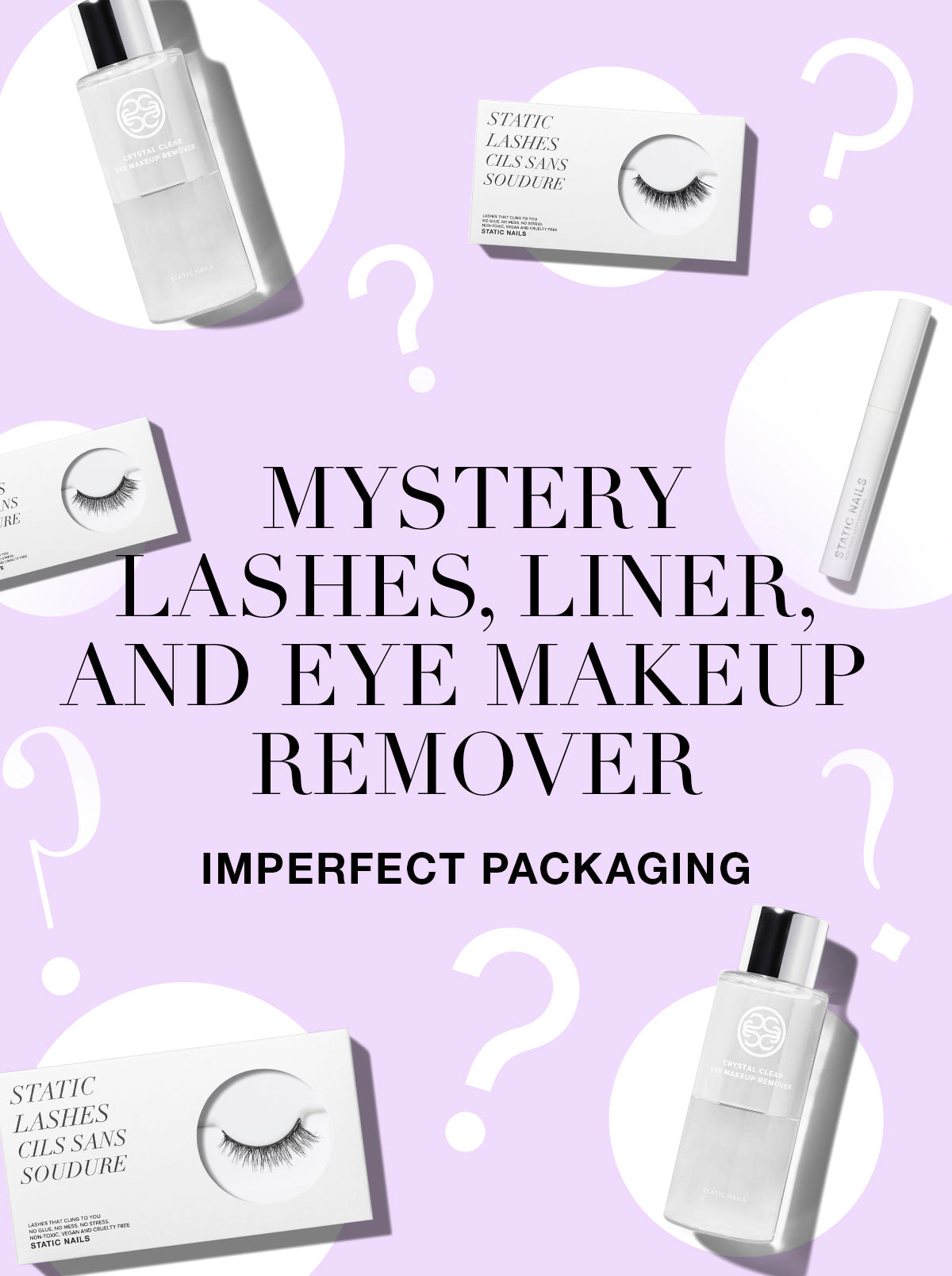 Mystery lashes, liner, and eye makeup remover imperfect packaging