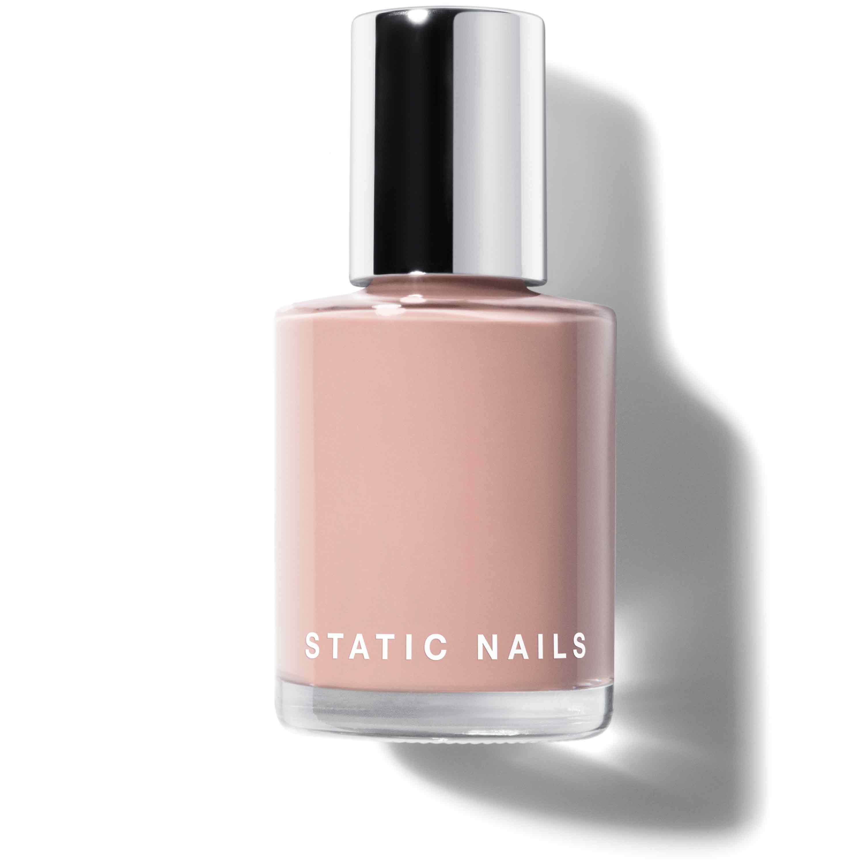 Lash_RightColumn, Nude milky brown Pink nail polish bottle with silver cap on a white background, featuring &