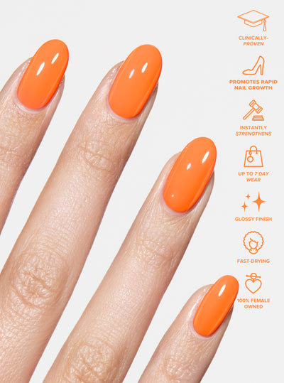GLOWMOSA 5-IN-1 RAPID GROWTH NAIL TREATMENTBest performing treatment nail polish, long lasting and clinically proven to create longer, stronger nails. One step nail polish. Neon orange summer nail polish