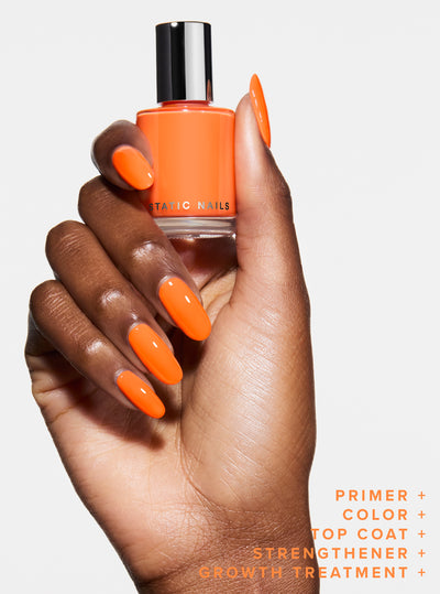 GLOWMOSA 5-IN-1 RAPID GROWTH NAIL TREATMENTBest performing treatment nail polish, long lasting and clinically proven to create longer, stronger nails. One step nail polish. Neon orange summer nail polish