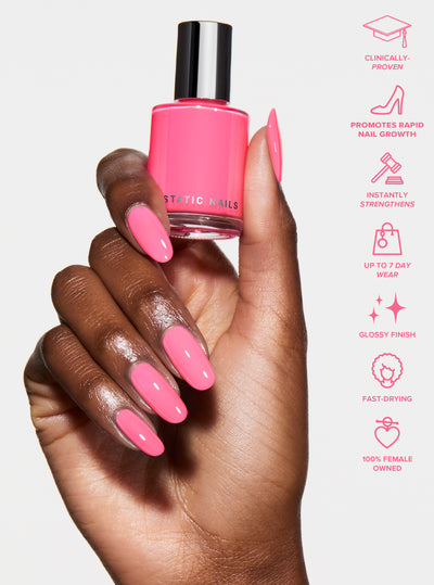 JUICY FLORA 5-IN-1 RAPID GROWTH NAIL TREATMENT neon pink treatment nail polish for longer stronger nails clinically proven quick dry nail polish