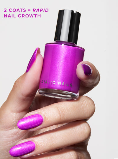ULTRAVIOLET 5-IN-1 RAPID GROWTH NAIL TREATMENTBest performing treatment nail polish, long lasting and clinically proven to create longer, stronger nails. One step nail polish. 

Neon purple with iridescent holographic hot pink color shift