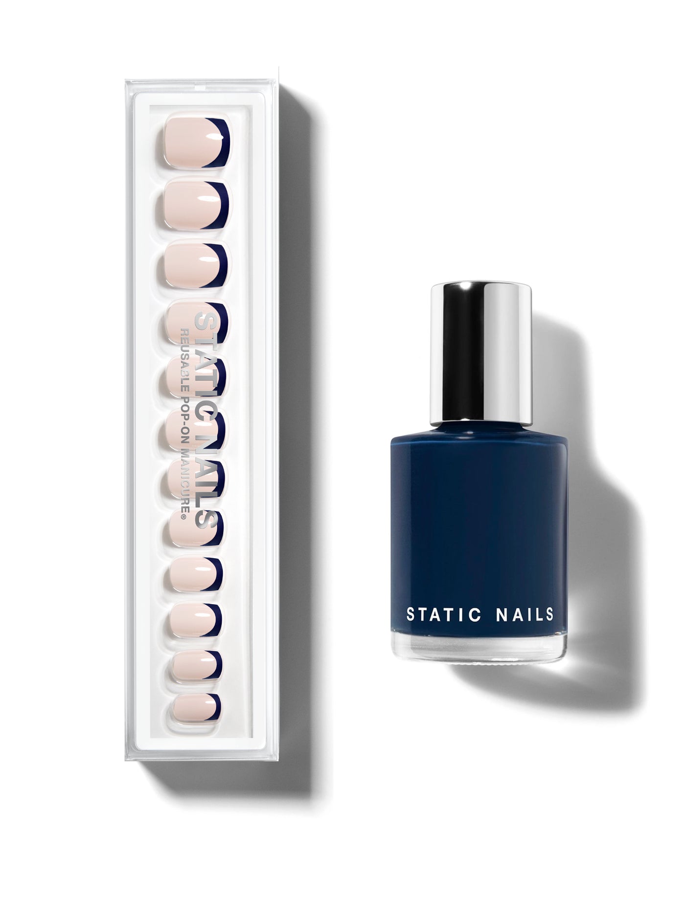 Cool toned navy blue square manicure, mani+pedi set