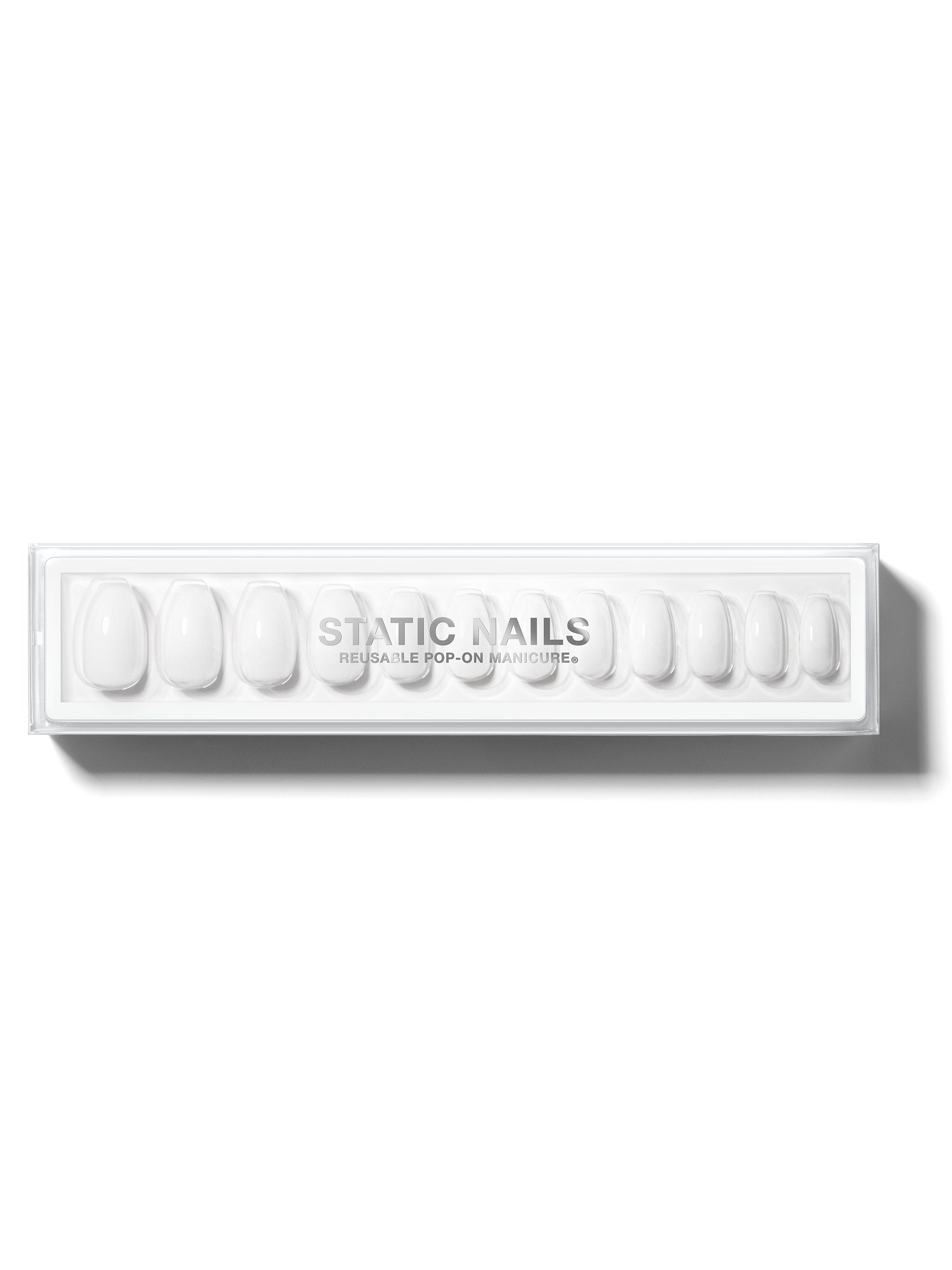 White manicure in coffin shape,