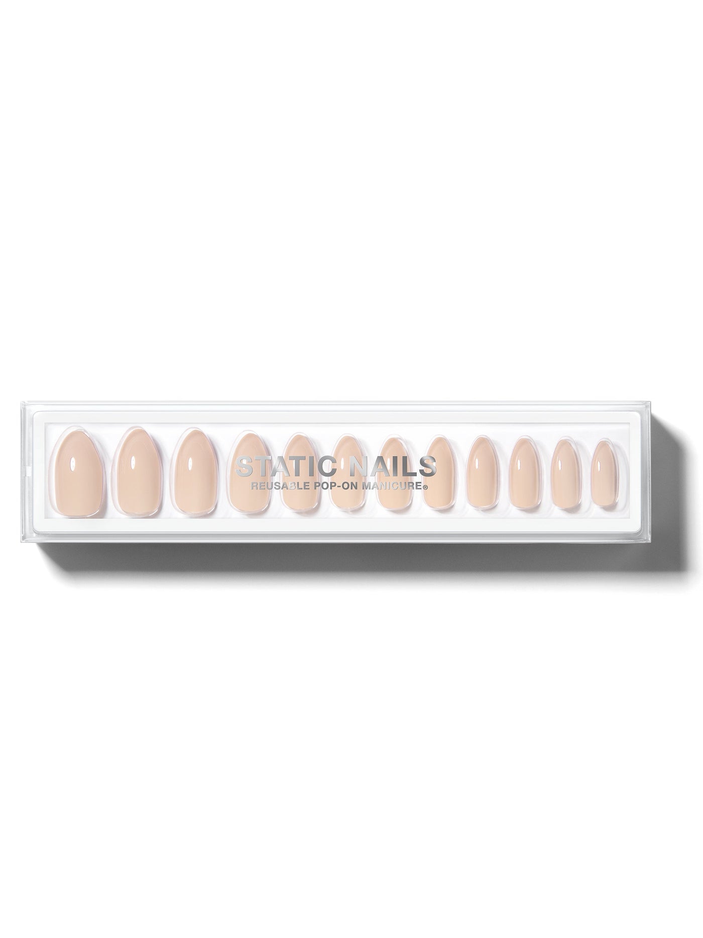 Soft nude manicure in almond shape,
