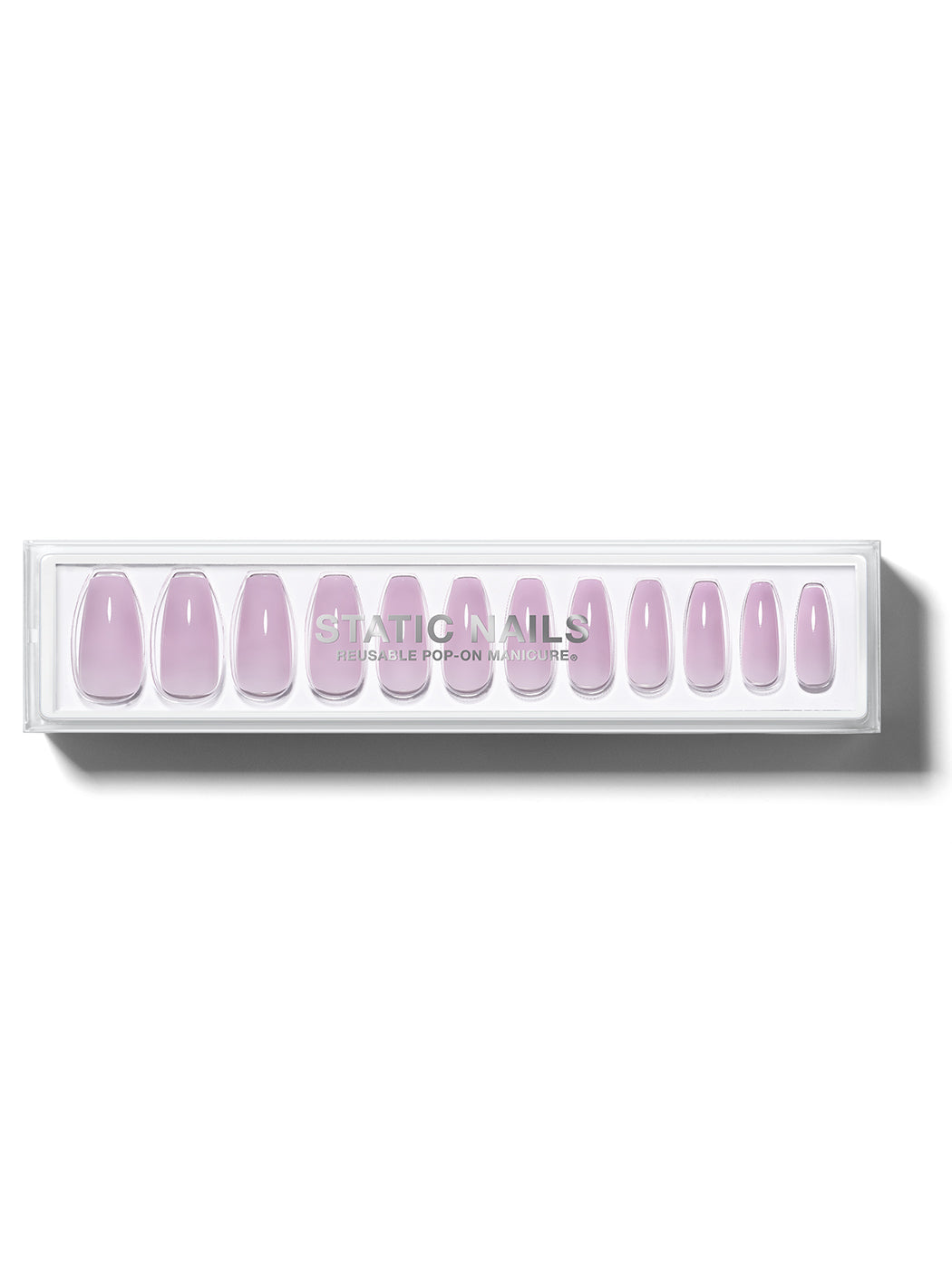 Soft pink/lavender in long coffin shape,