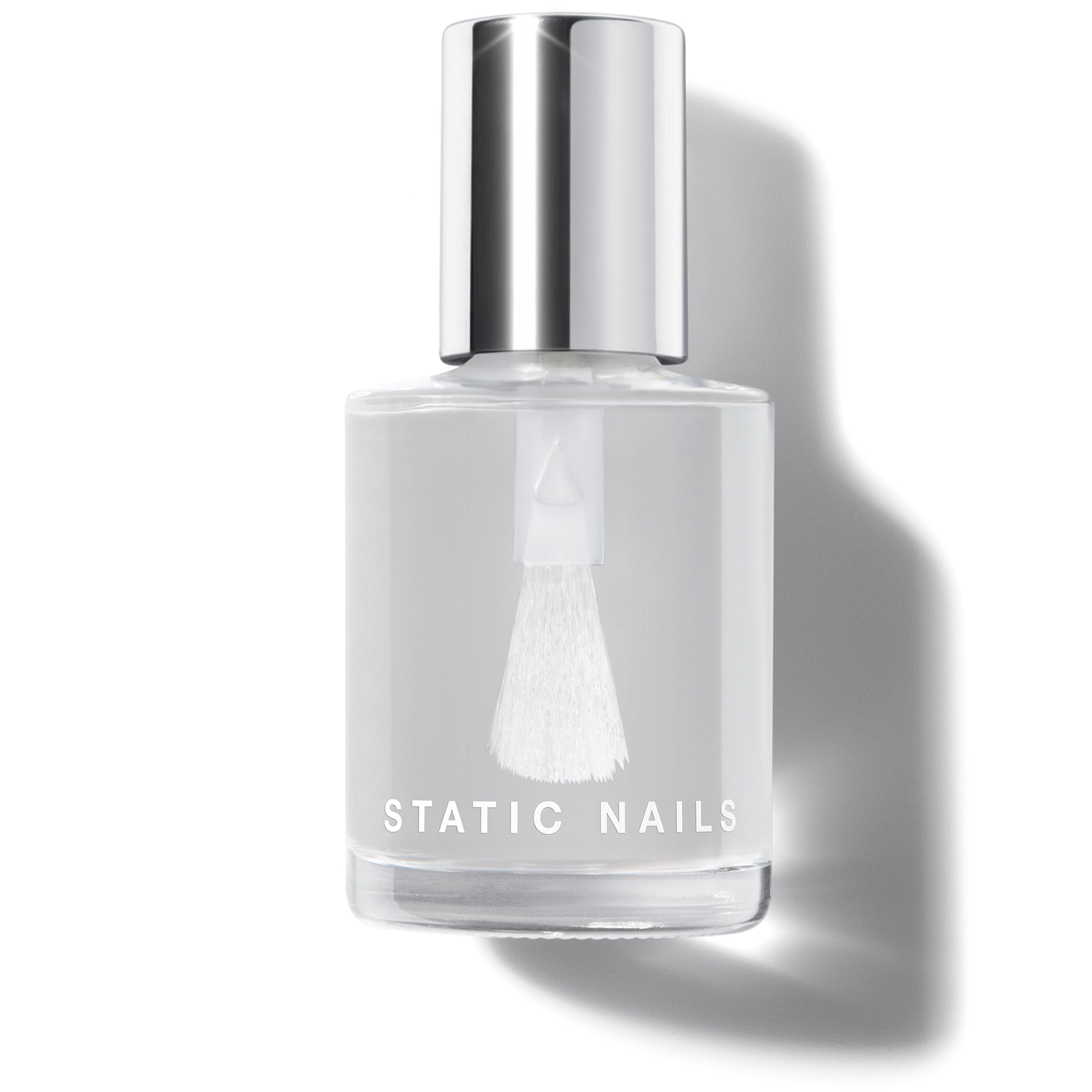 Lash_RightColumn, Clear nail polish bottle with silver cap on a white background, featuring &