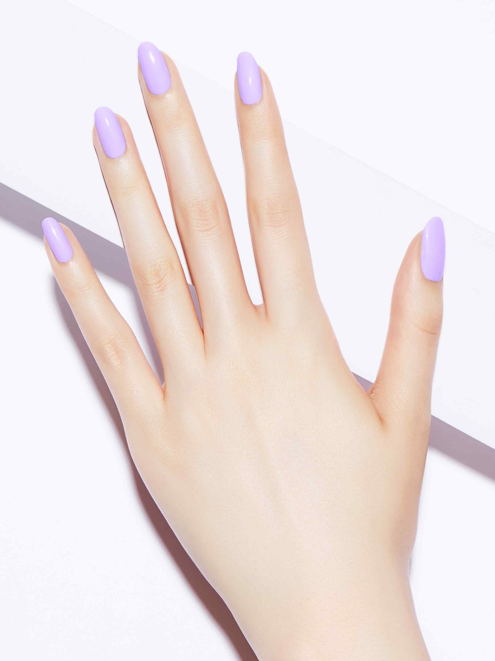 Neon pastel purple full-coverage nail polish, Light