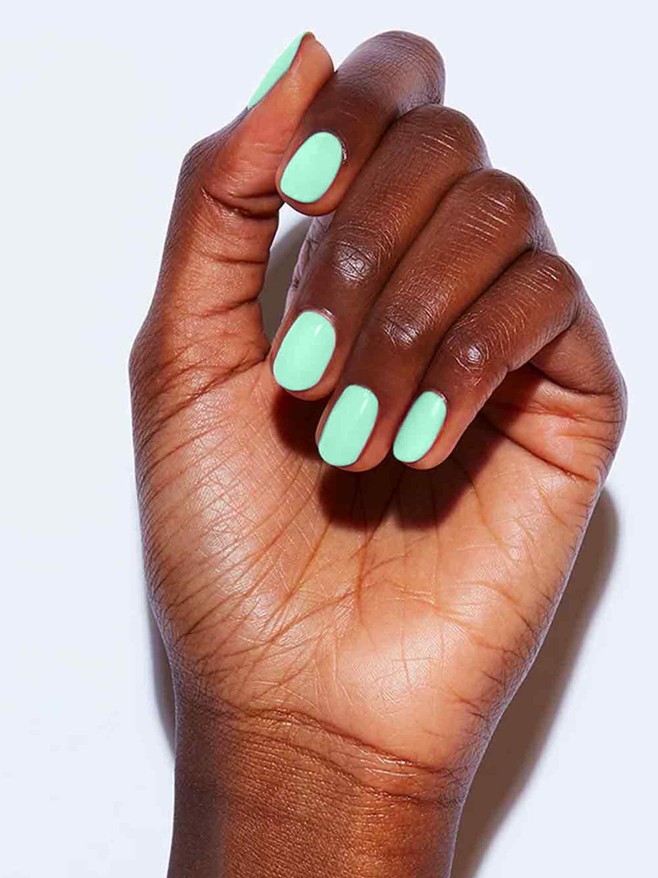 Neon pastel green full-coverage nail polish, Deep