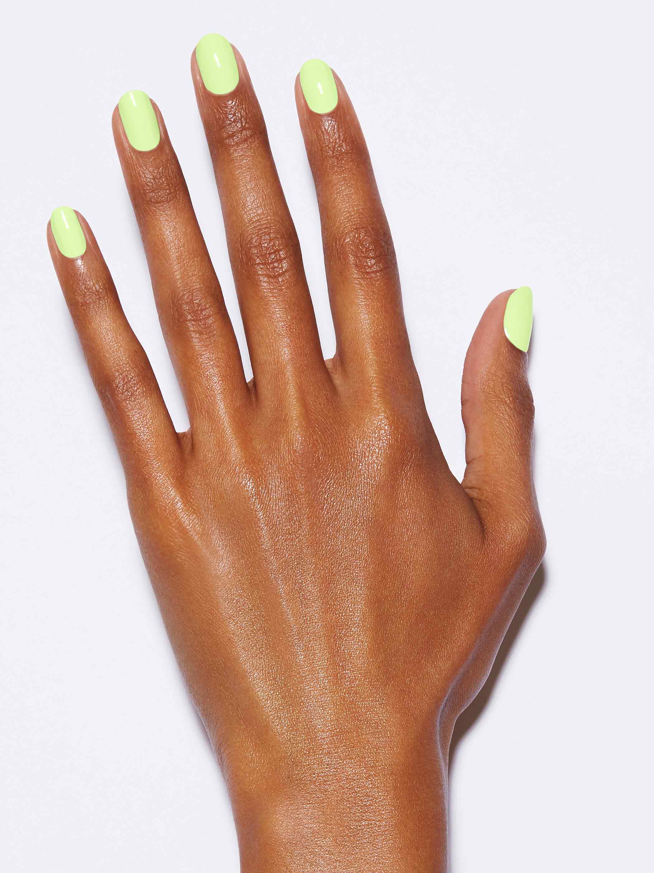Neon pastel yellow/green full-coverage nail polish, Rich