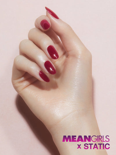 MEAN GIRLS X STATIC STOP TRYING TO MAKE FETCH HAPPEN.Dark berry red nail polish, Light,