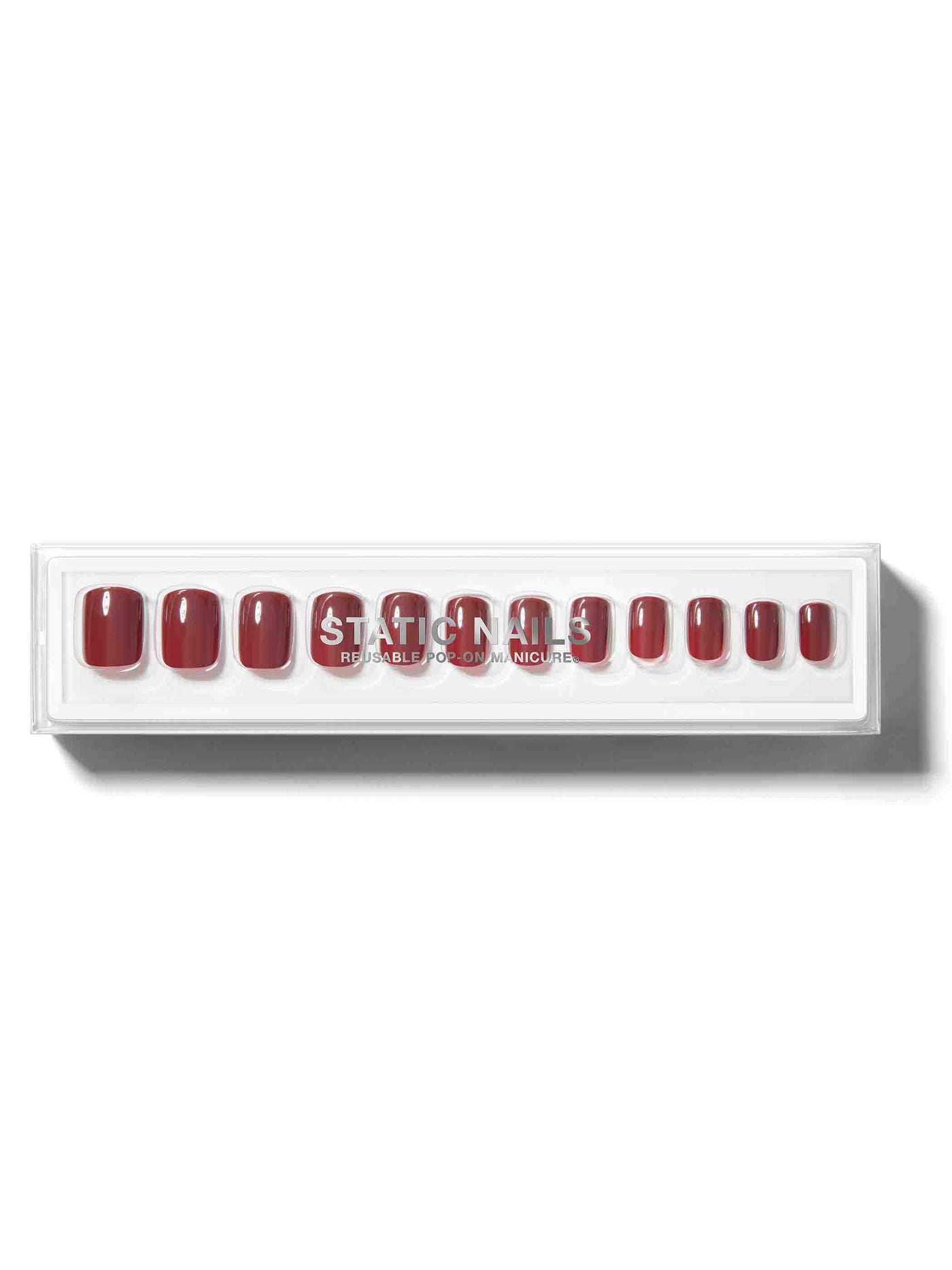 Rich red-brown manicure in short square shape,
