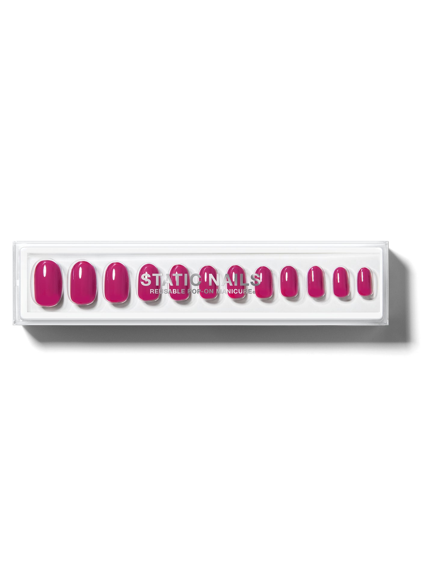 Magenta pink manicure in round shape,