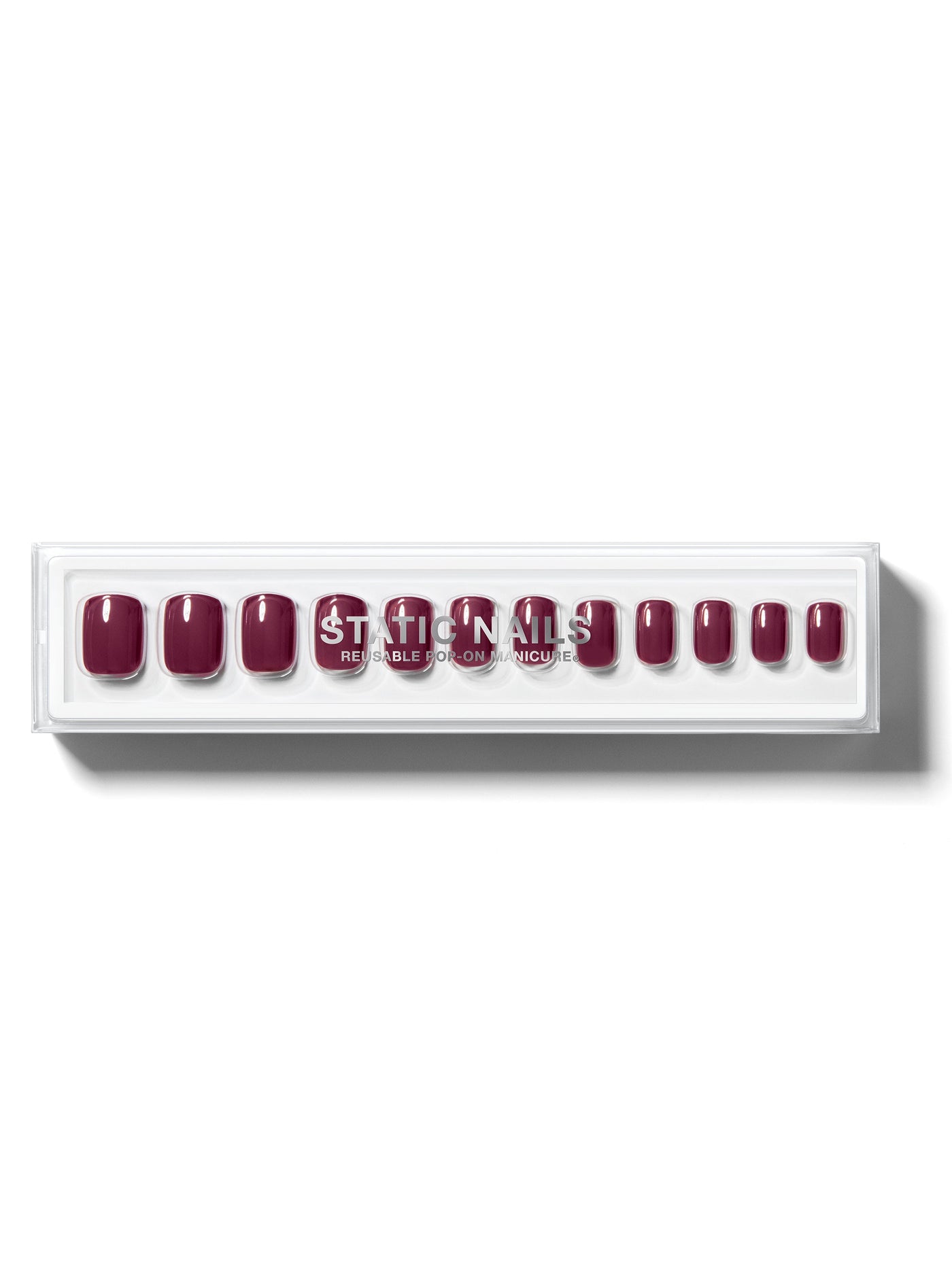 Wine red manicure in short square shape,