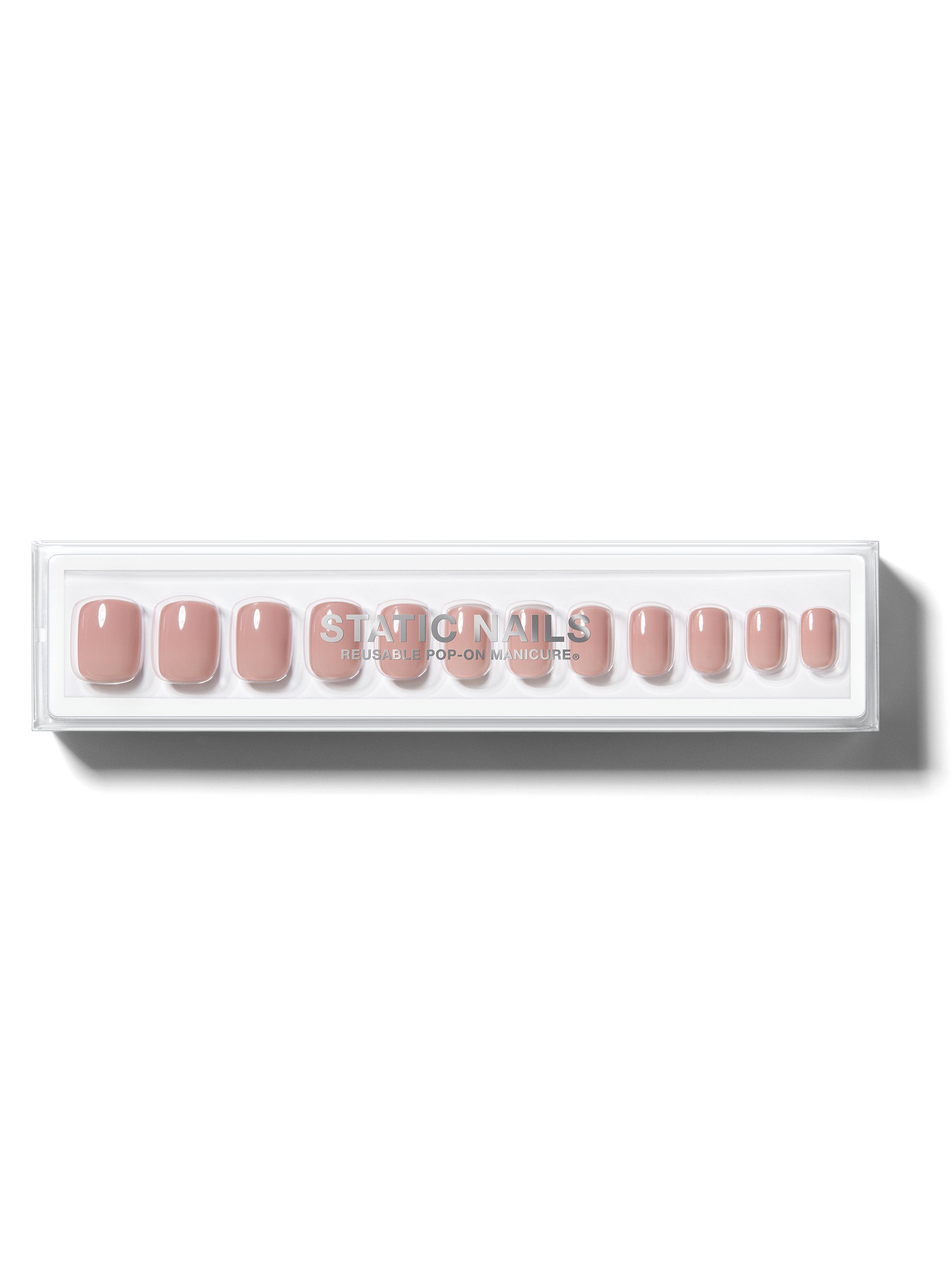 Cool toned rose pink manicure in short square shape,
