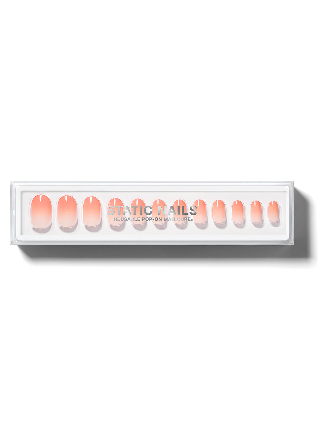 Peach ombre french manicure in round shape,