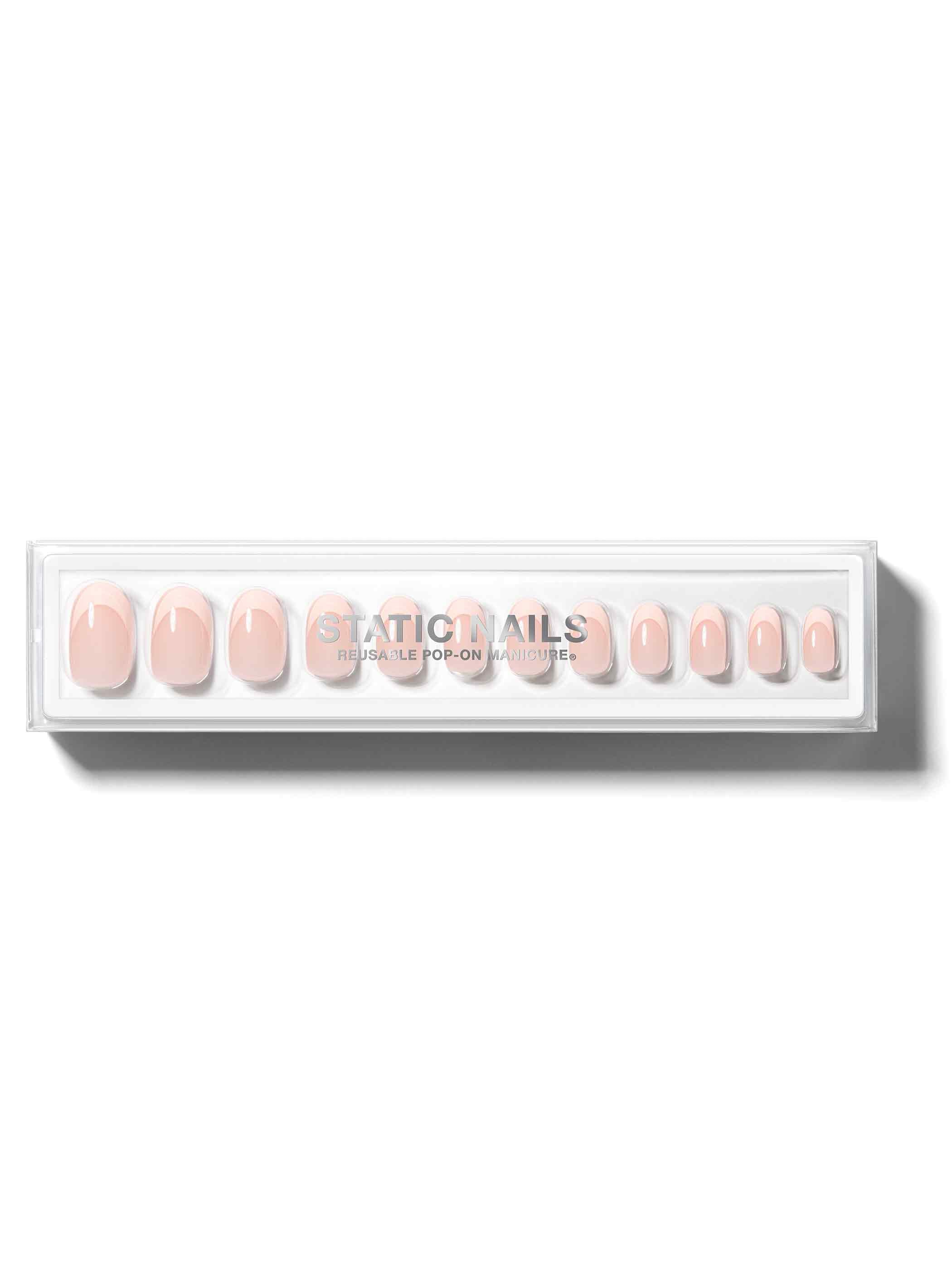 Light pink french manicure in round shape,