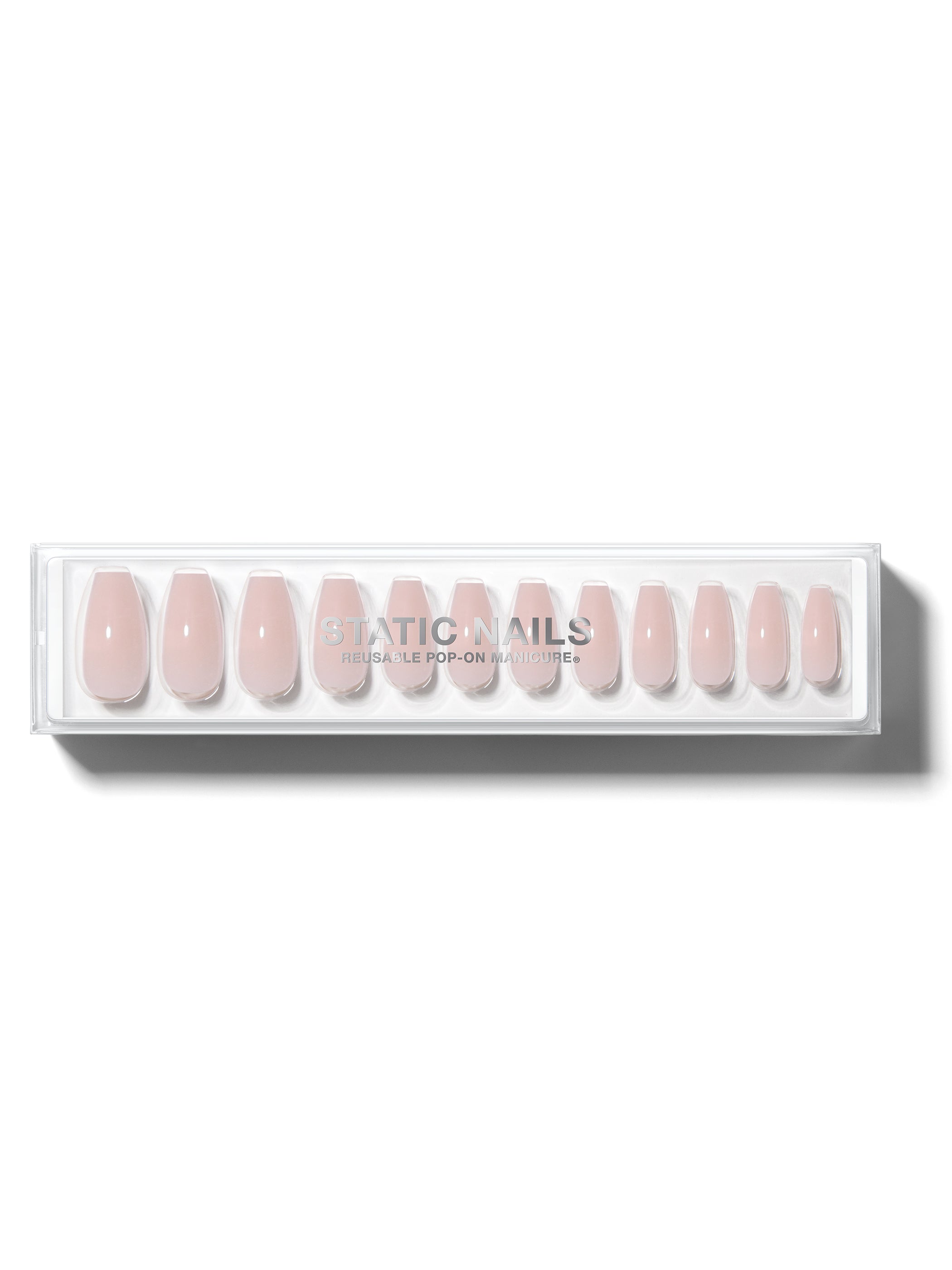 Light pink solid nail in long coffin,