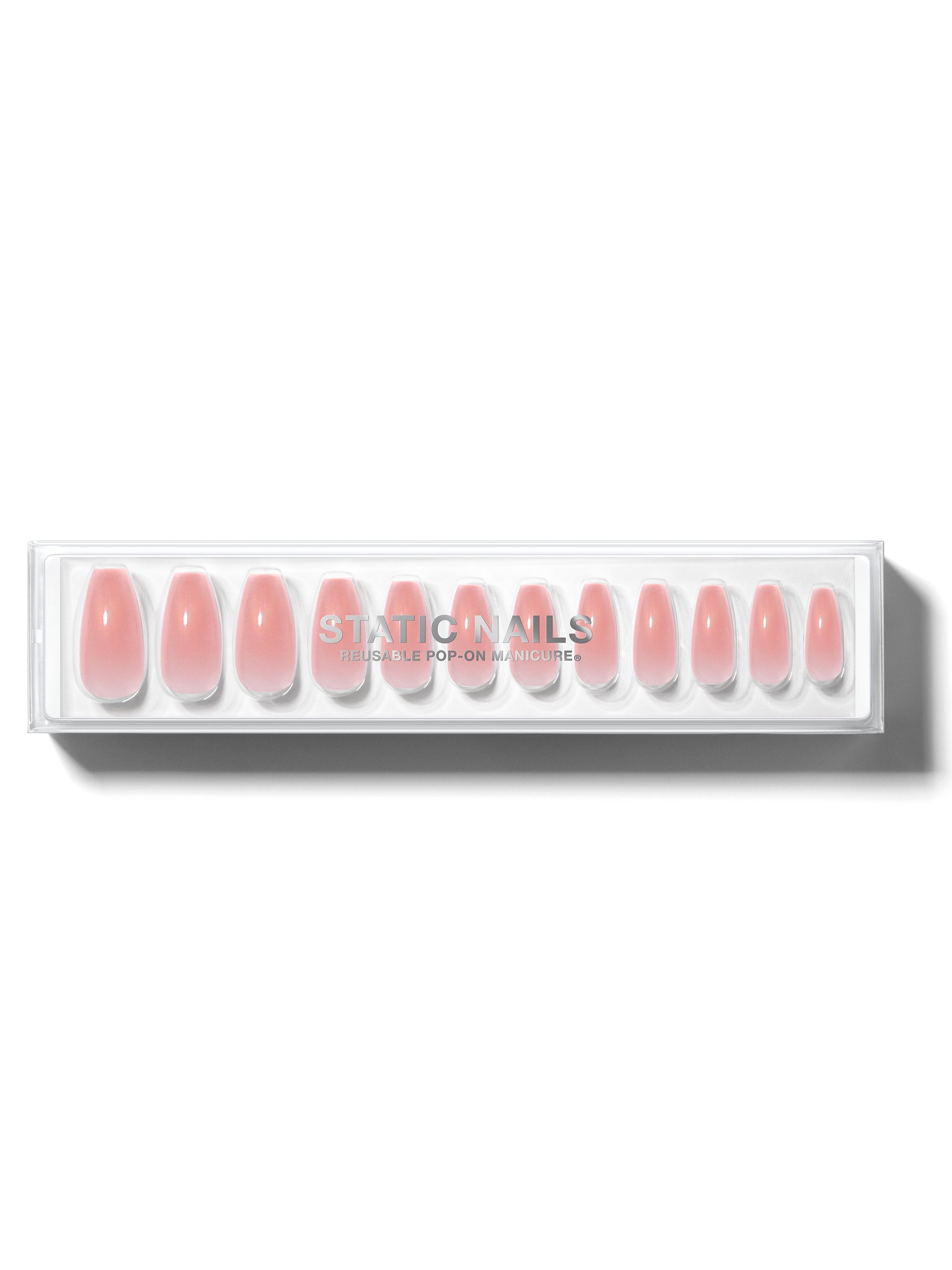 Jelly pink sheer manicure in long coffin,