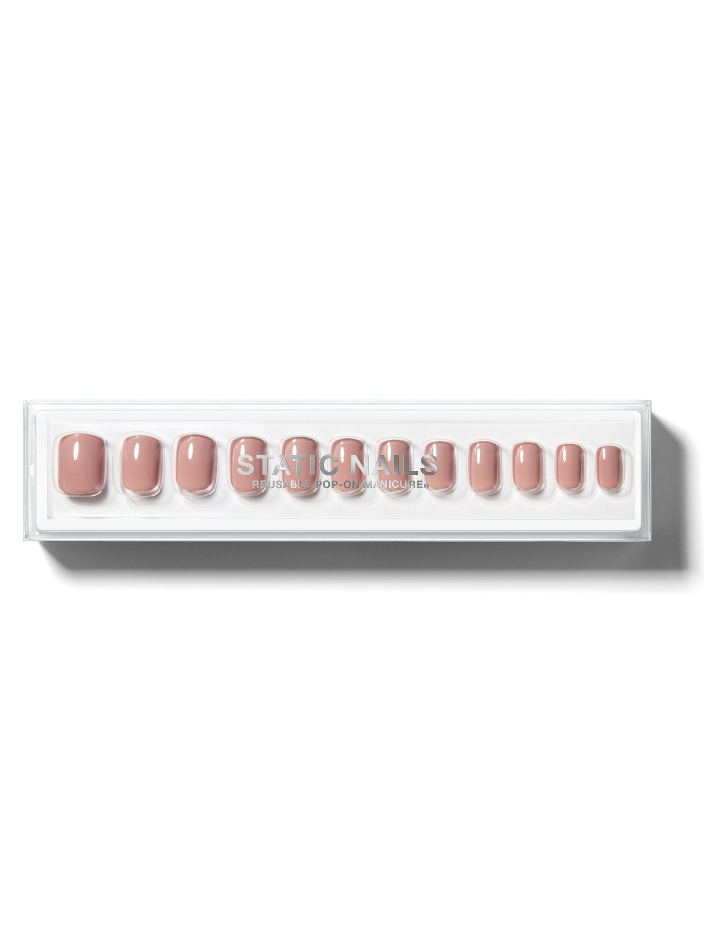 Blush-pink manicure in short square shape,