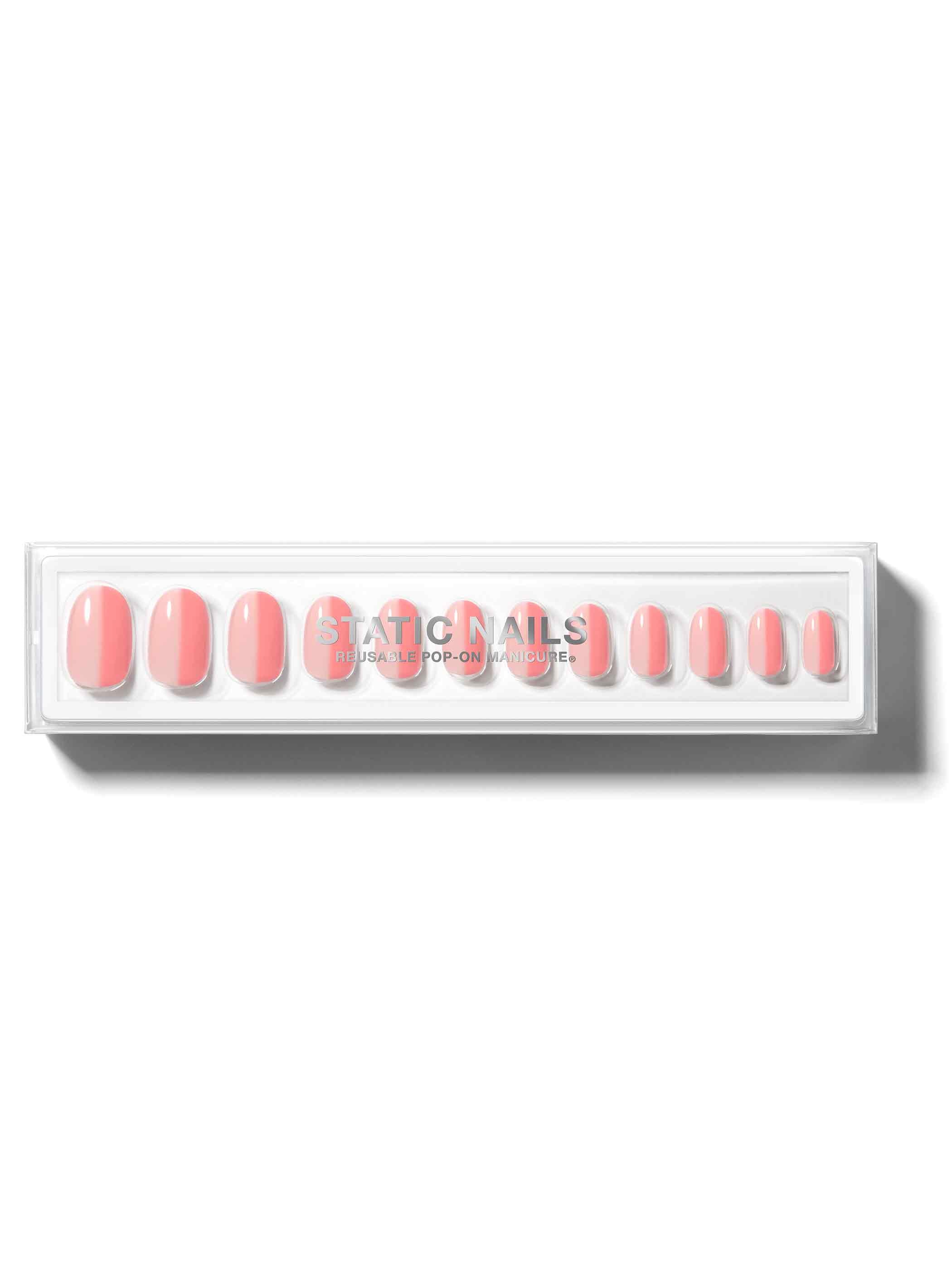 Light pink and peach pink vertical french manicure in round shape,
