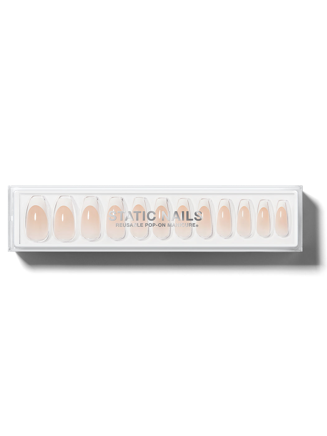 White french manicure in long coffin shape,