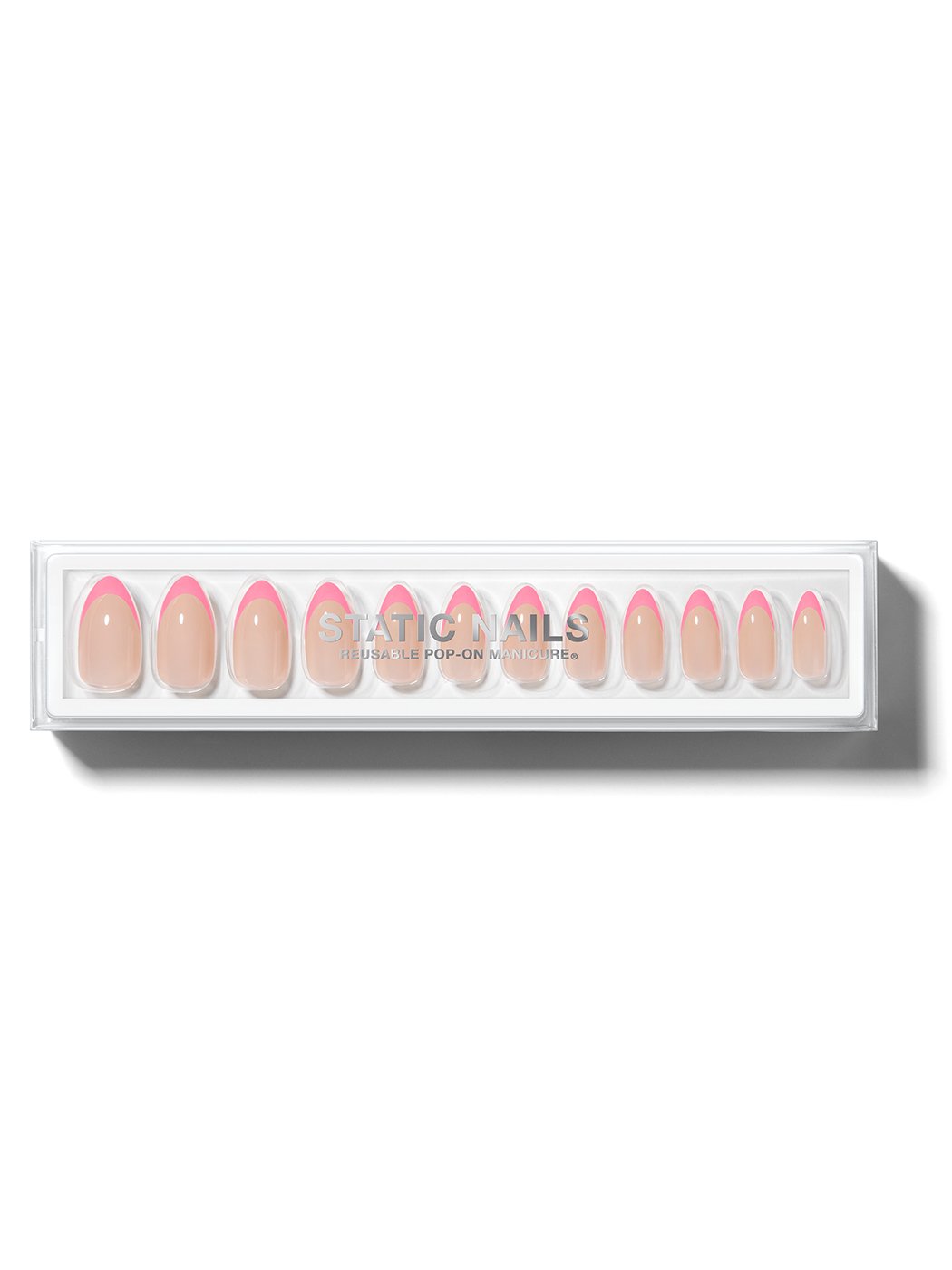 Pink french manicure in almond shape,